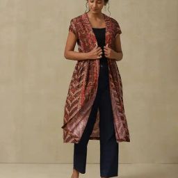 aarke Ritu Kumar Rust Printed Long Shrug-29