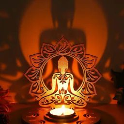 eCraftIndia Mdf Wooden Lord Buddha Lotus Shadow Decorative Tea Light Candle Holder-26