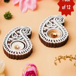 eCraftIndia Buta Paisley Shape Wooden Block Print Decorative Tlight Holders Set of 12-4