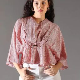 Showoff Red Crepe Regular Fit Geometric Top-image-15
