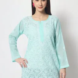 PARAMOUNT CHIKAN Sea Green Cotton Hand Embroidered Chikankari Straight Kurti-picture-28