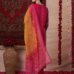 GoSriKi Bandhani Printed Sequunied Straight Kurta With Trousers And Dupatta image 3