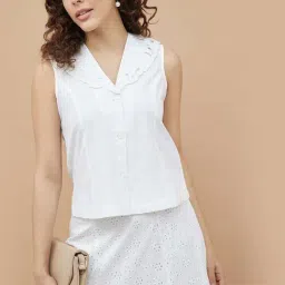 Code By Lifestyle Off White Cotton Regular Fit Embroidered Top-picture-42