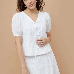 Code By Lifestyle Off White Cotton Regular Fit Embroidered Top-picture-11