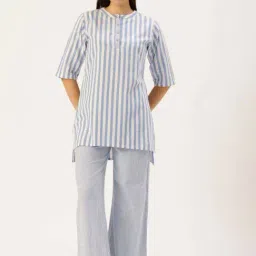 Clt.S Blue Cotton Regular Fit Striped Pyjamas Set-image-14