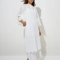 Zuba by Westside White Cut Work-Detailed Linen-Blend A-Line Kurta-image-77