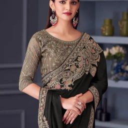 Saree Mall Black Satin Embellished Saree with Blouse Piece-picture-35