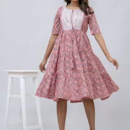 A&K Floral Printed Cotton Fit & Flare Ethnic Dress-image-88