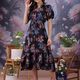 PTVIZE Peter Pan Collar PU Coated Fit & Flare Dress-image-6