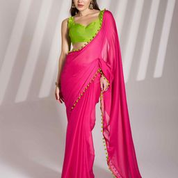 HERE&NOW Embroidered Poly Chiffon Tussar Saree-image-19