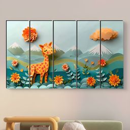 Myntra Elegant Homes Blue & Green 5 Pieces Cartoon Giraffe MDF Wooden Wall Art-image-15