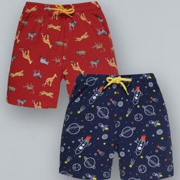 Plum Tree Pack Of 2 Space & Animal Print Shorts - Blue Red-image-27