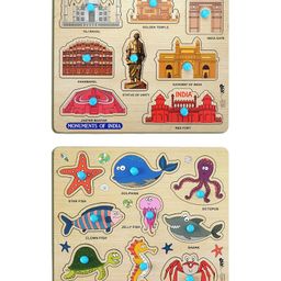 Enorme Mini Wooden Sea Animals and Monuments Puzzle with Knobs  Multicolour - 17 Pieces-11
