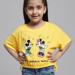 Kidsville Half Sleeves Disney's Mickey & Minnie Mouse Printed Tie Up Top - Yellow-picture-11
