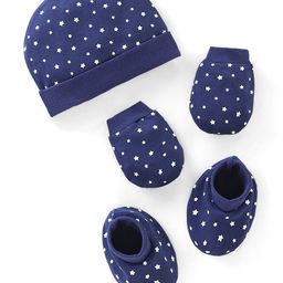 Doodle Poodle 100% Cotton Knit   Cap Mittens & Booties Set Star Print Navy Blue- Diameter 11 cm-image-15