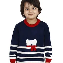 JoE Hazel Full Sleeves Teddy Bear Design Detailed Acrylic Pullover - Navy Blue-picture-22