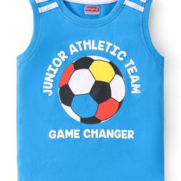 Babyhug Cotton Knit Sleeveless Tee with Football Graphics and HD Print Detailing- Red-picture-11