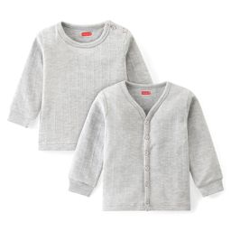 Babyhug Full Sleeves Thermal Front Open & Pullover Thermal Vest Solid Colour Pack Of 2 - Light Grey-image-36