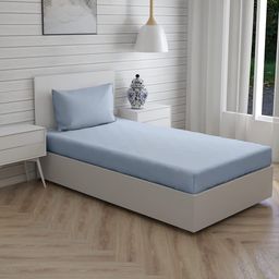 Trance Home Linen Premium Plain Pure Cotton Single Fitted Bedsheet with 1 Pillow Cover- Slate Blue-picture-5