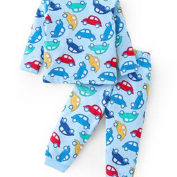 Babyhug Cotton Knit Full Sleeves Night Suit with Vehicle Print - Blue-image-53