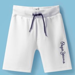 Pepe Jeans Cotton Elastane Woven Above Knee Length Shorts With Brand Print - Off White-picture-21
