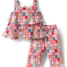 ToffyHouse Knit Sleeveless Top & Lounge Pant Co-Ord Set With Floral Print - Multicolor-image-80