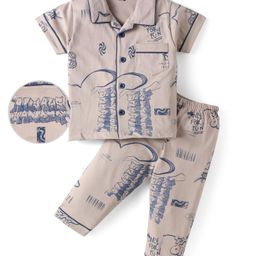 Evimo Single Jersey Knit Half Sleeves Printed Night Suit - Tan-image-35