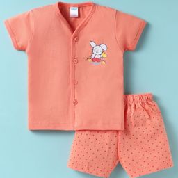 Tango Single Jersey Half Sleeves Shorts Night Suit with Rabbit Print - Orange-image-1