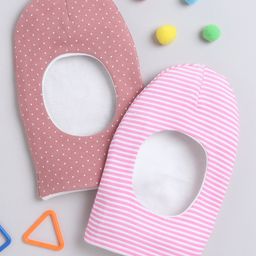 BUMZEE Interlock Knit Monkey Caps With Striped & Polka Dots Pack Of 2 Pink - Diameter 10 cm-image-71