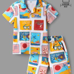 OLLINGTON ST. Cotton Beach Theme Printed Co-ords Set Of Half Sleeves Shirt & Shorts - Multicolor-image-23
