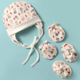Ben Benny 100% Cotton Single Layer Cap Mitten & Booties Set With Bunny & Carrot Print White & Orange - Diameter 10.5 cm-picture-28