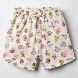 CUCUMBER Sinker Knit Above Knee Length Printed Shorts - Cream-image-67