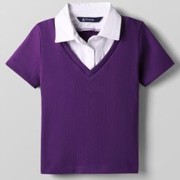 Pine Kids Cotton Knit Half Sleeves Solid Color Collar Top - Purple-image-19