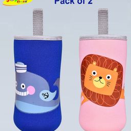 Joy Buzz Adjustable Reusable Baby Feeding Bottle Cover Sleeves Suitable For 120ml 150ml 180ml 200 ml Slim Neck Feeding Milk/Water Glass Feeder Bottles-(Pack of 2)-Blue, Light pink-14