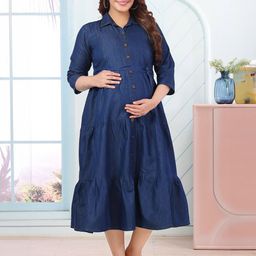 MomsBae A-Line Midi Maternity Dress-image-9