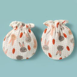 Ben Benny 100% Cotton Single Layer Cap Mitten & Booties Set With Bunny & Carrot Print White & Orange - Diameter 10.5 cm image 5