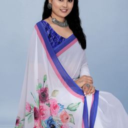 P D Silk Mills Floral Printed Pure Georgette Saree-image-36