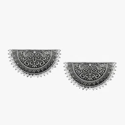 Sangria Silver-Plated Artificial Beaded Geometric Shaped Oxidised Half Moon Studs image 5