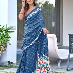 AMRUTKALA SAREES Bandhani Printed Pure Cotton Block Print Saree-picture-17