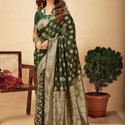 HERE&NOW Ethnic Motifs Zari Silk Blend Banarasi Saree-picture-1