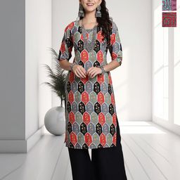 HERE&NOW Women Pack Of 3 Ethnic Motifs Printed Crepe Kurtas-image-7