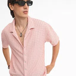 Campus Sutra Men Comfort Cuban Collar Textured Cotton Oversized Casual Shirt-image-96