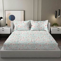 VINTANA Green & White Floral 300 TC King Bedsheet with 2 Pillow Covers-image-100