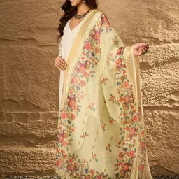 InWeave V Neck Empire Straight Kurta With Palazzos & Dupatta image 5