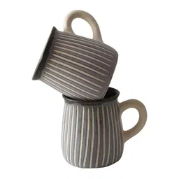 Unravel India Grey 2 Pieces Shades of Silver Printed Ceramic Glossy Mugs 180 ml Each image 2