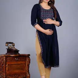 JALTHER Ethnic Motifs Embroidered Mirror Work Maternity Straight Kurta-72