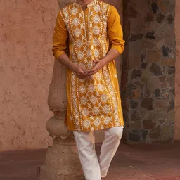 Jompers Men Floral Embroidered Regular Chikankari Kurta with Pyjamas-picture-46
