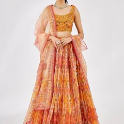DIVINE EXIM Embroidered Mirror Work Semi-Stitched Lehenga & Unstitched Blouse With Dupatta-picture-15