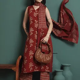 NYPA Women Ethnic Motifs Printed Cotton Kurta with Trousers & Dupatta-picture-24