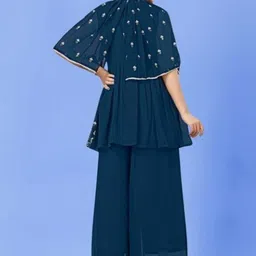 PARROT CREATION Women Embroidered Regular Sequinned Kurti with Sharara & With Dupatta image 2